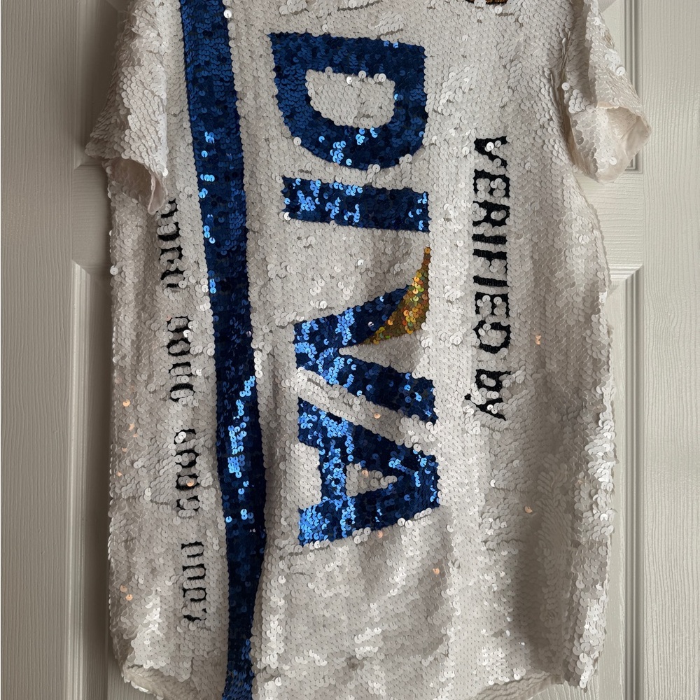Verified Diva sequin Dress in White and Blue by House of MuaMua